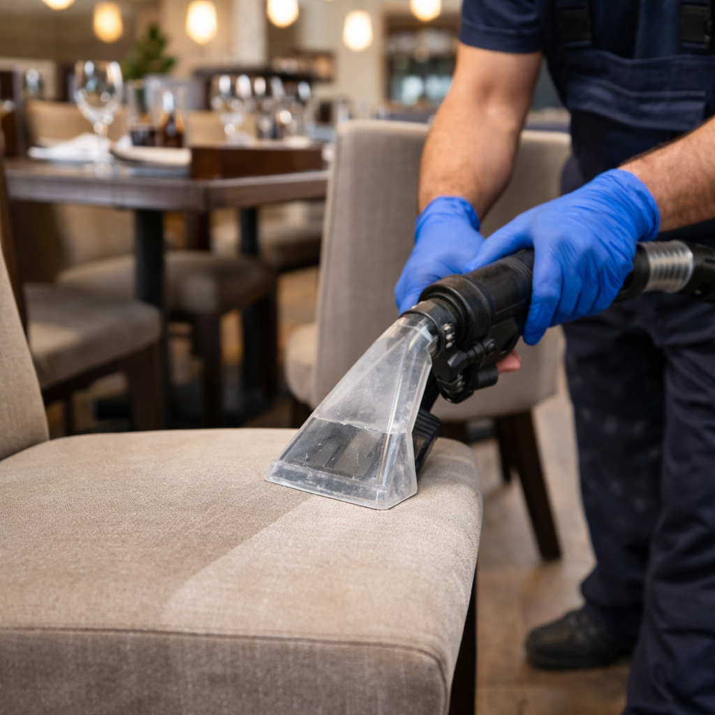 limpieza de sillas tapizadas en restaurante Barcelona